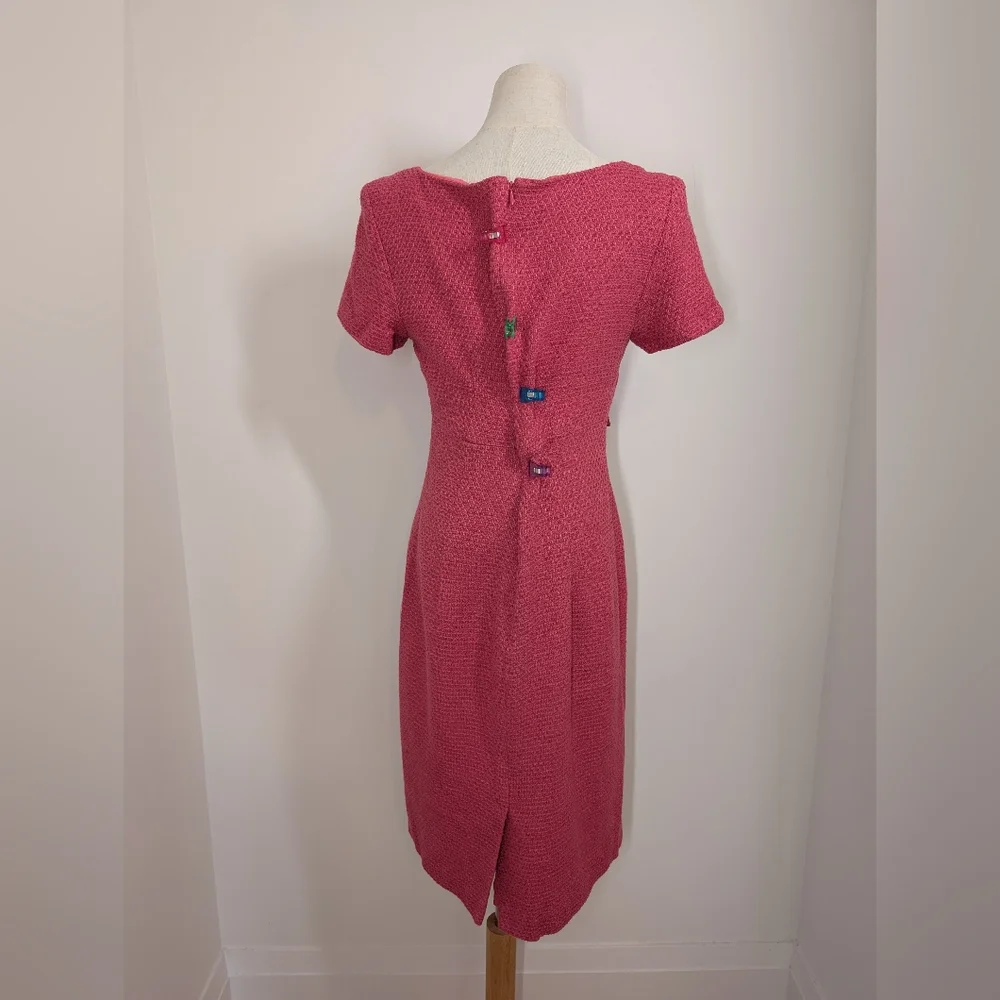 Elegant Pink Tweed Short Sleeve Knee Length Dress - Picture 4 of 15